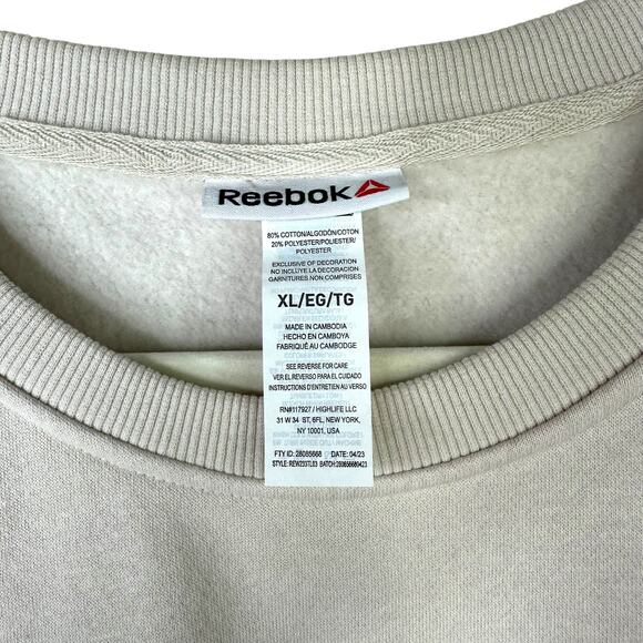 Reebok NWOT Light Tan Beige Crewneck Fleece Pullover Soft Logo Sweatshirt XL - Picture 5 of 5